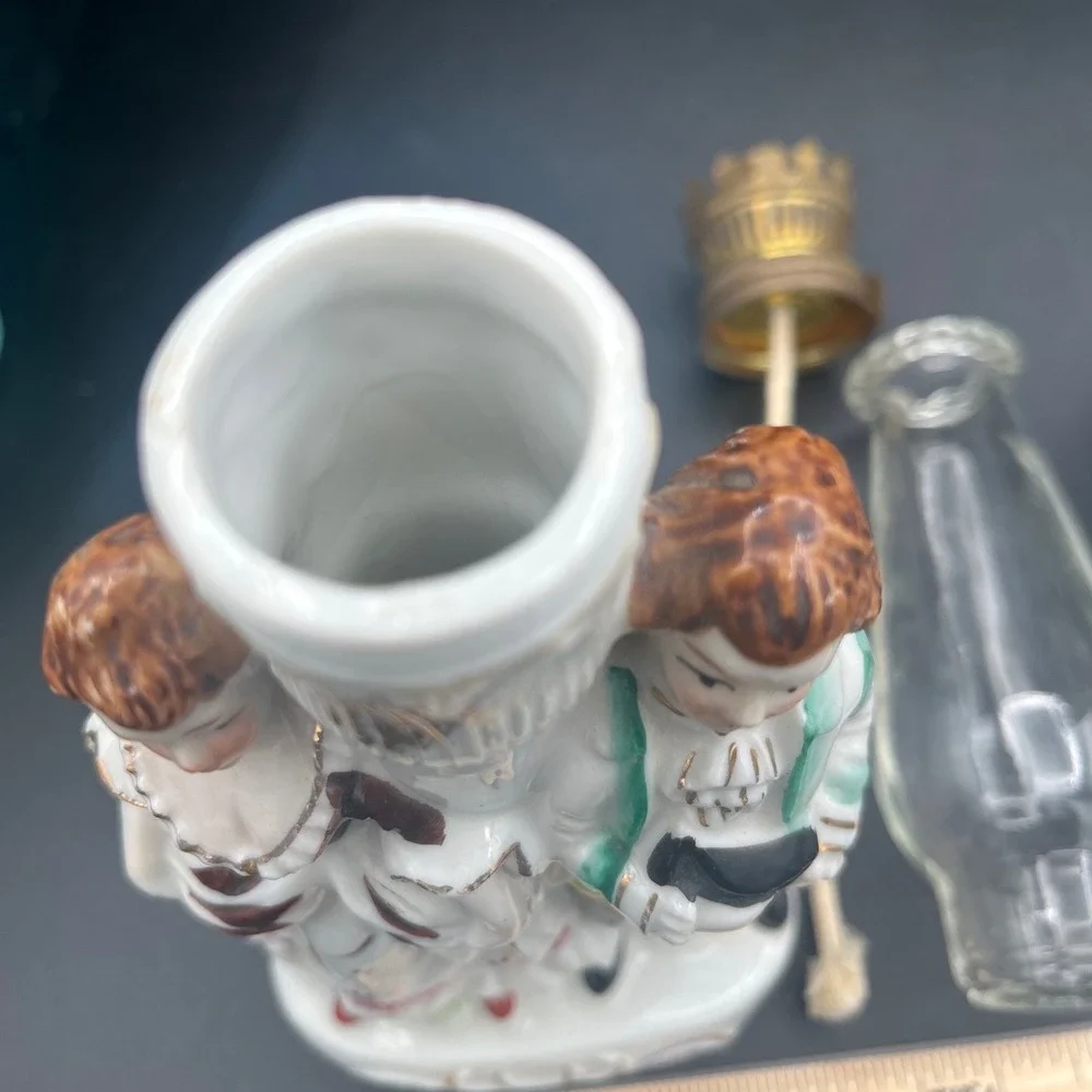 Vintage Pair Japan porcelain oil lamps mid century‎ Mantel Man/Women